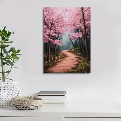 Beautiful Lush Cherry Blossom Forest Painting 40x60cm Metal Print Ready to Hang - Bella Home Decor