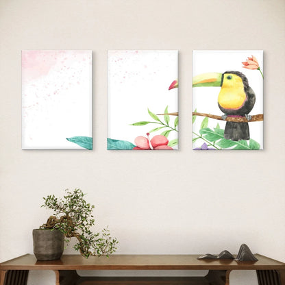 3pcs Tropical Watercolour Toucan Jungle Kids Wall Art Set Canvas Framed 50x70cm - High Quality Print 100% Australian Made Wall Canvas Ready to Hang