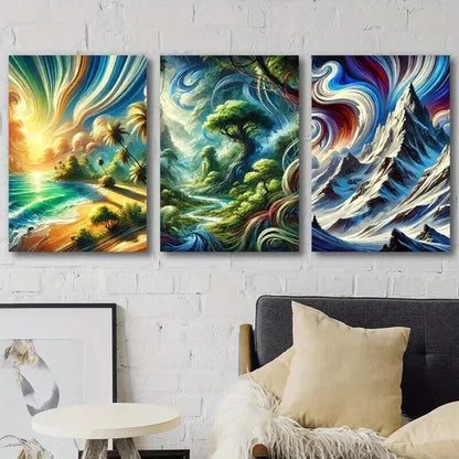 3pcs Lush Rainforest & Snowy Mountains Wall Art Set Canvas Wall Art Canvas Unframed - High Quality Print 100% Australian Made Wall Canvas