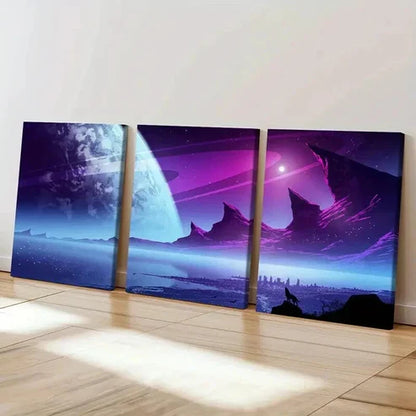 3pcs Fantasy Landscape Art Island & Howling Wolf Wall Art Canvas Unframed - High Quality Print 100% Australian Made Wall Canvas