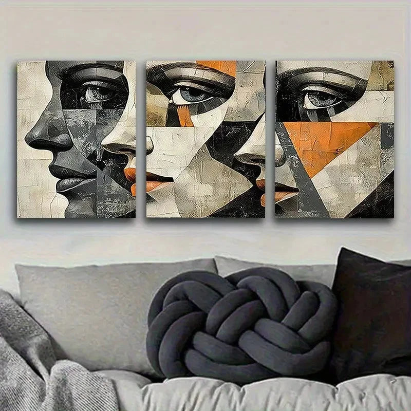 3pcs Cubist Style Portrait Art Print Wall Art Set Canvas Framed 50x70cm - High Quality Print 100% Australian Made Wall Canvas Ready to Hang - Bella Home Decor