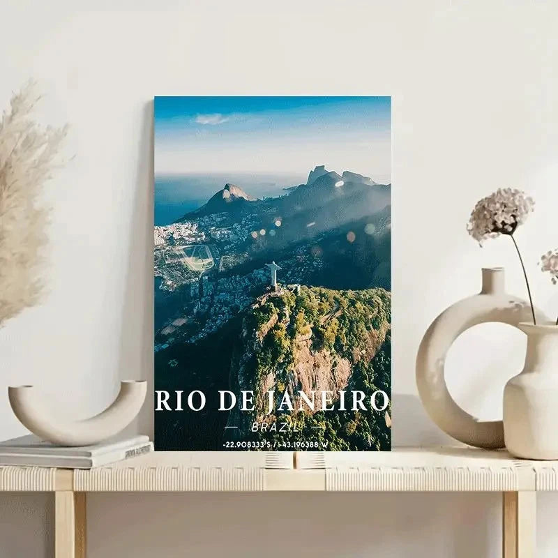 Rio de Janeiro Statue & Sugarloaf Mountain Travel Poster Print Wall Art - Bella Home Decor