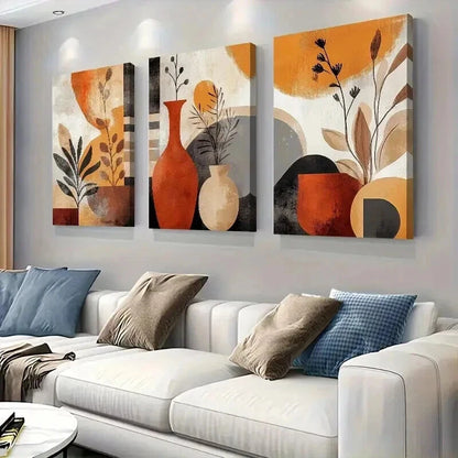 3pcs Abstract Vases Plants Beige Tones Perfect Wall Art Set Canvas Framed 50x70cm - High Quality Print 100% Australian Made Wall Canvas Ready to Hang - Bella Home Decor