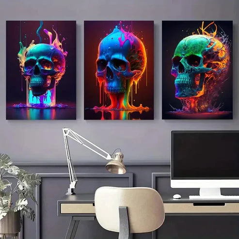 3pcs Artistic and Gorgeous Flame Abstract Neon Wall Art Canvas Unframed - High Quality Print 100% Australian Made Wall Canvas - Bella Home Decor