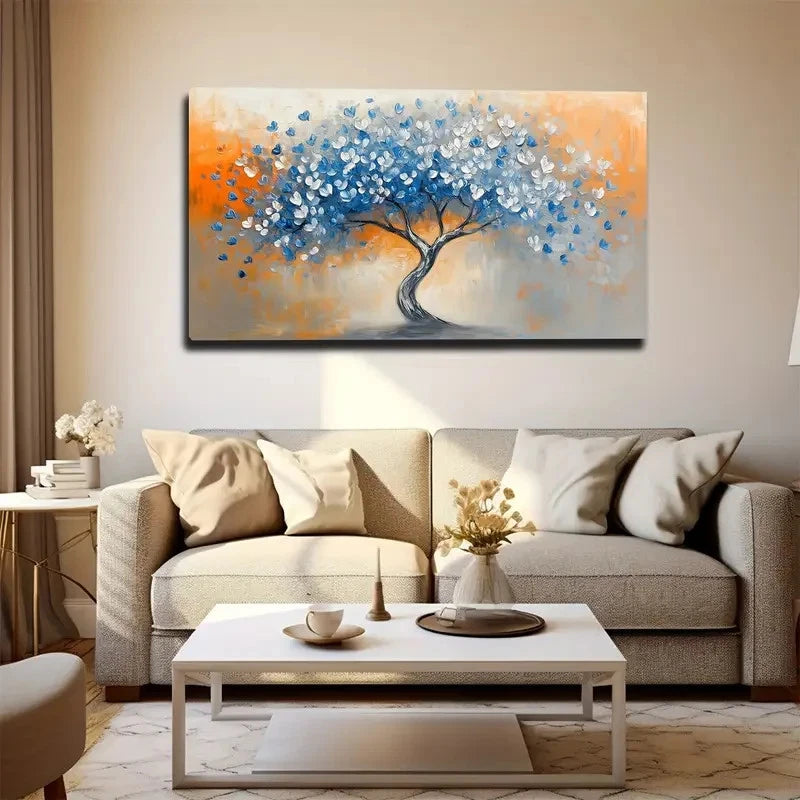 Vibrant Blue & Orange Tree Wall Art canvas office home room framed 120x60cm
