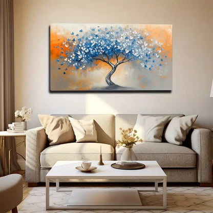 Vibrant Blue & Orange Tree Wall Art canvas office home room framed 120x60cm