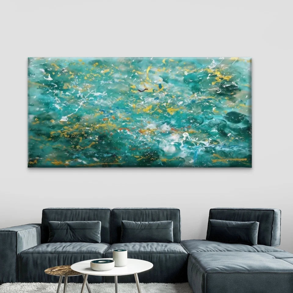 Abstract Teal Blue Green Wall Art Canvas Office Home Room Framed 120x60cm - Bella Home Decor