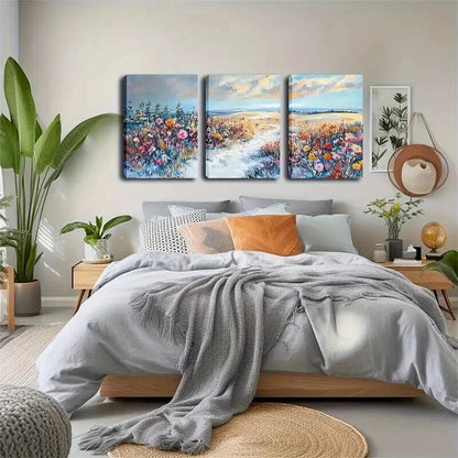 3pcs Vibrant Flowers In The Snow Décor Perfect Wall Art Set Canvas Framed 50x70cm - High Quality Print 100% Australian Made Wall Canvas Ready to Hang - Bella Home Decor