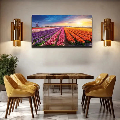 Vibrant Tulip Fields Wall Art Canvas Office Home Room Framed 120x60cm