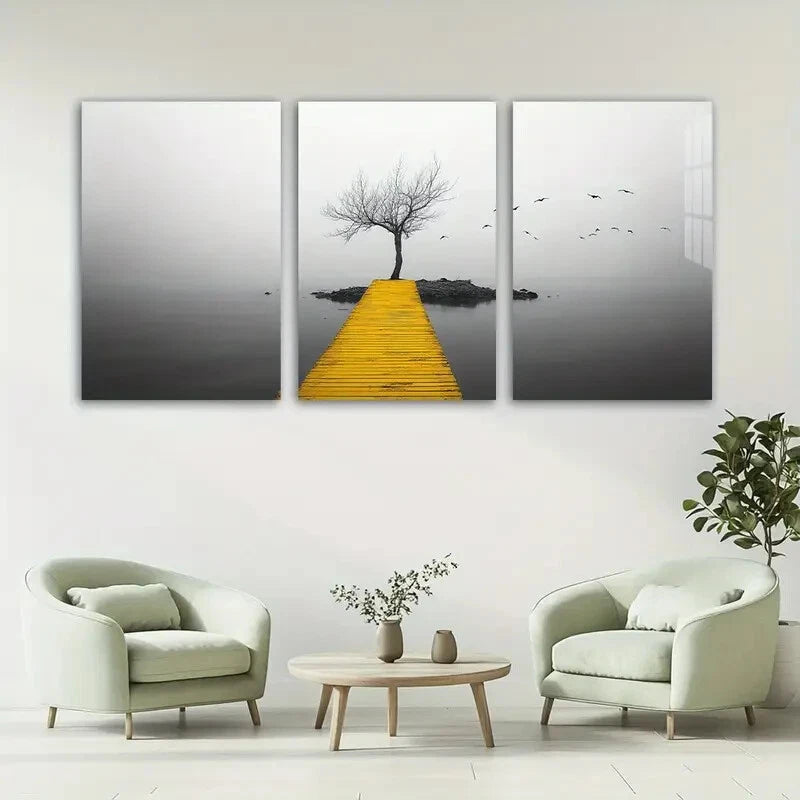 3pcs Seaside Birds and Trees Modern Classic Metal Print Ready to Hang Art - Bella Home Decor