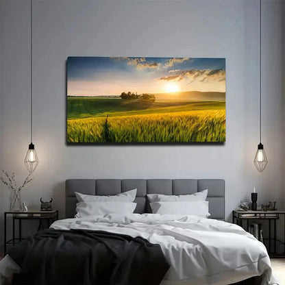 Golden Wheat Field Wall Art Canvas Office Home Room Framed 120x60cm