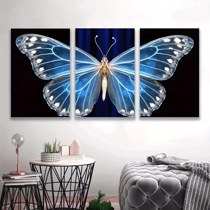 3pcs Morpho Menelaus Butterfly Painting  Wall Art Set Canvas Framed 40x60cm - High Quality Print 100% Australian Made Wall Canvas Ready to Hang