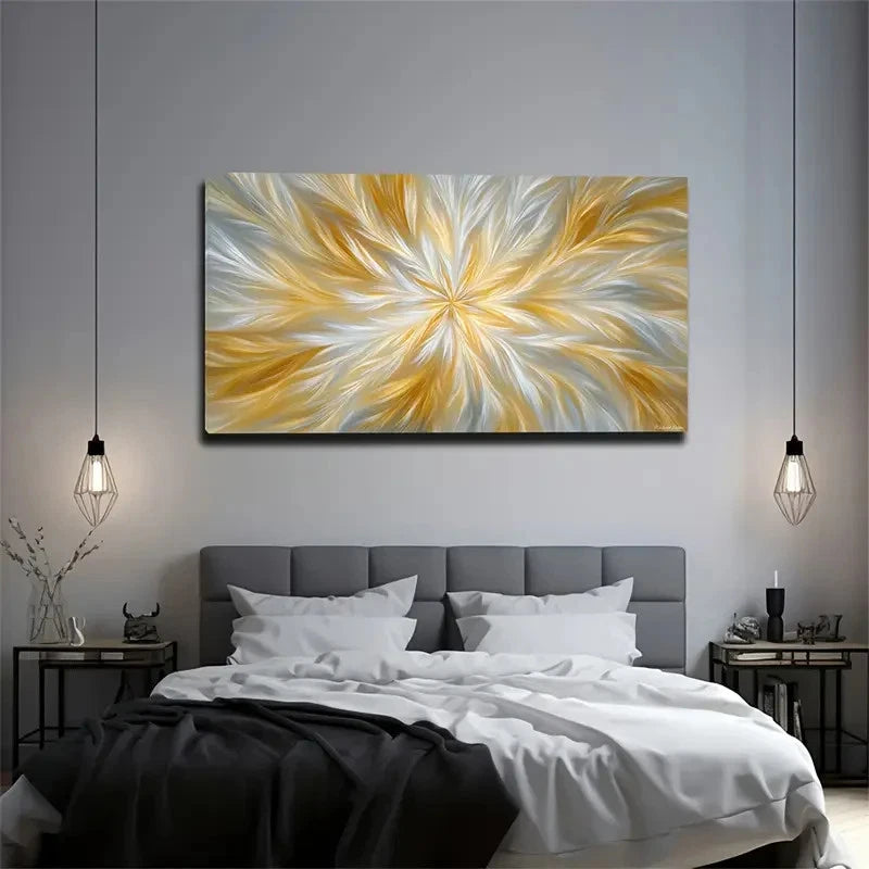 Modern Golden & White Line Wall Art Canvas Office Home Room Framed 120x60cm