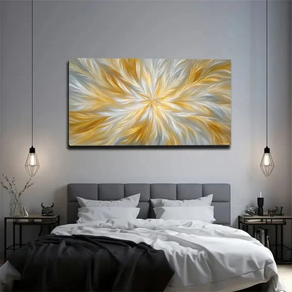 Modern Golden & White Line Wall Art Canvas Office Home Room Framed 120x60cm