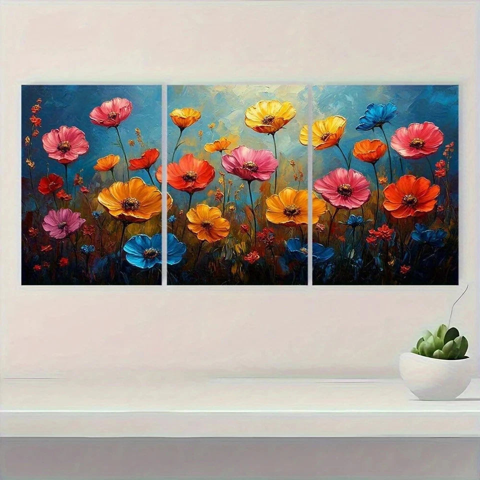 3pcs Wild Flowers Botanical Oil Painting Metal Print Ready to Hang Art - Bella Home Decor