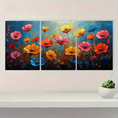 3pcs Wild Flowers Botanical Oil Painting Metal Print Ready to Hang Art - Bella Home Decor