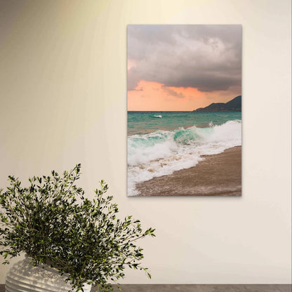 Modern Sunset Coastal Beach Wave Muted Neutral40x60cm Metal Print Ready to Hang