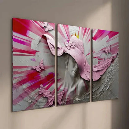 3pcs Woman Wearing a Hat and Butterflies Wall Art Set Canvas Unframed - High Quality Print 100% Australian Made Wall Canvas