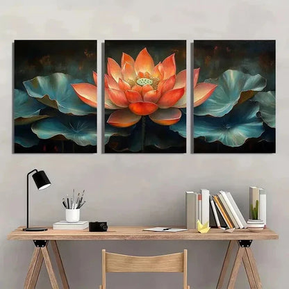 3pcs Pink Lotus Flower with Leaves Design Wall Art Canvas Unframed - High Quality Print 100% Australian Made Wall Canvas