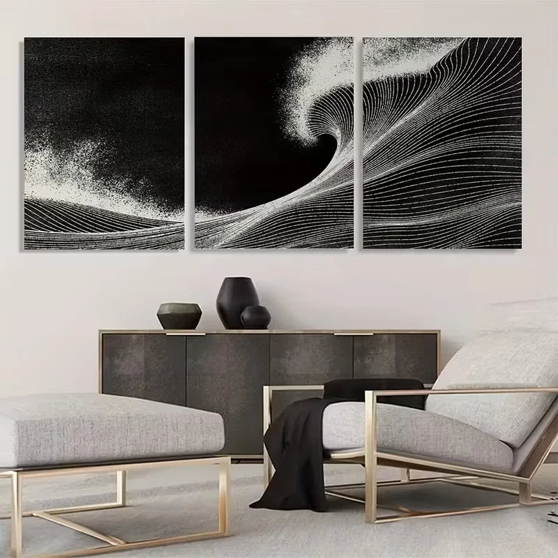 3pcs Black and Cream Woodcut Style  Wall Art Set Canvas Fraed 50x70cm - High Quality Print 100% Australian Made Wall Canvas Ready to Hang - Bella Home Decor