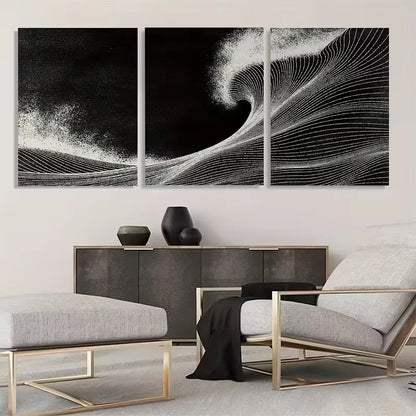 3pcs Black and Cream Woodcut Style  Wall Art Set Canvas Fraed 50x70cm - High Quality Print 100% Australian Made Wall Canvas Ready to Hang - Bella Home Decor