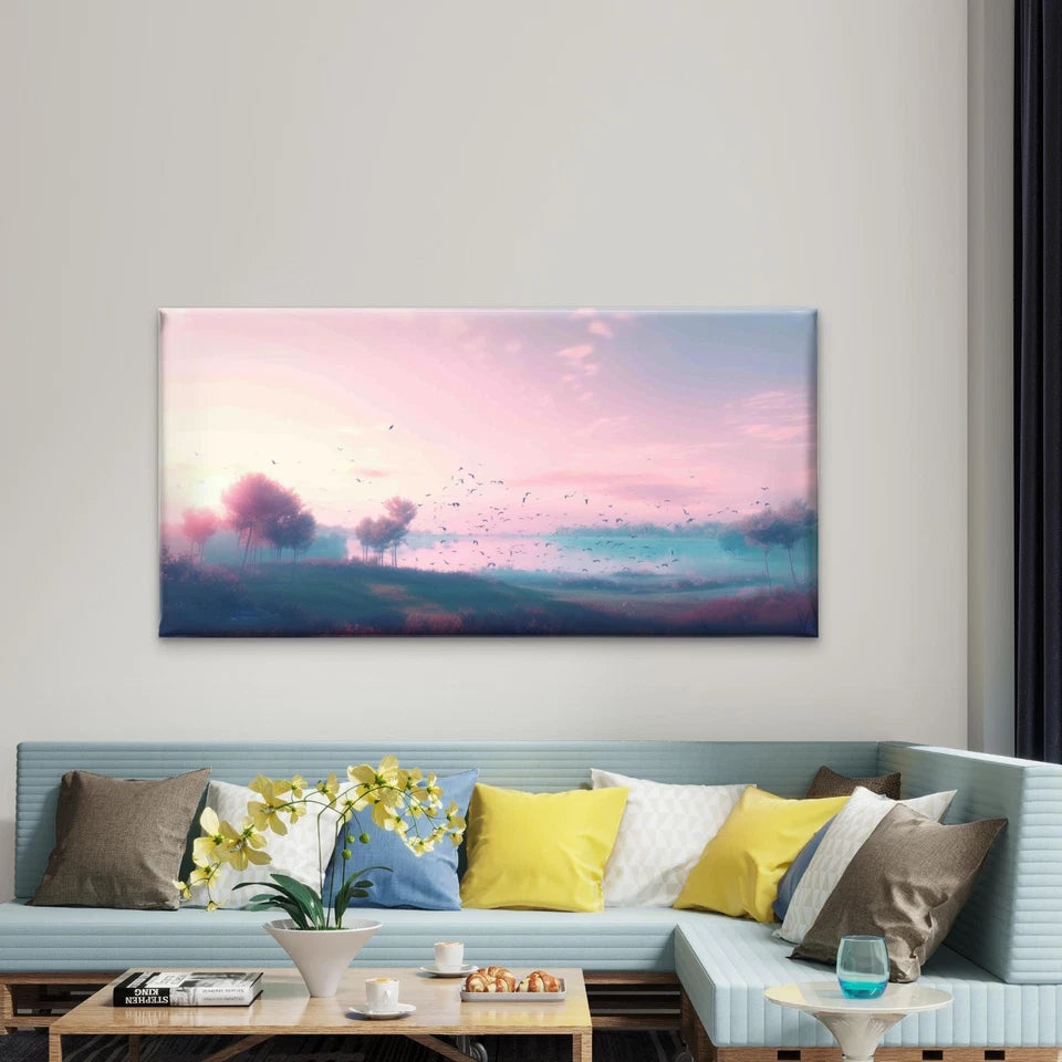 Landscape With Trees Sky Clouds Wall Art Canvas Office Home Room Framed 120x60cm - Bella Home Decor