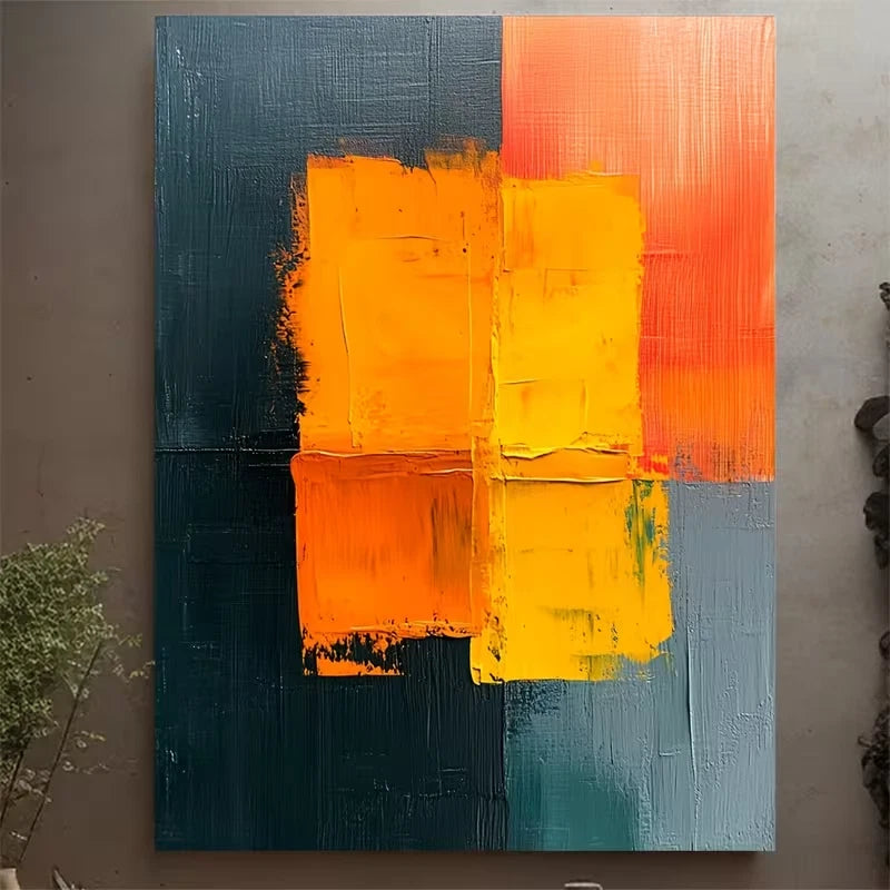 Vibrant Orange Abstract Expressionist Painting 60x90cm Metal Print Ready to Hang