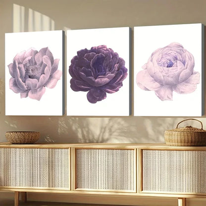 3pcs Purple Flower Elegant Art White Light Rose Wall Art Set Wall Art Canvas Unframed – High Quality Print 100% Australian Made Wall Canvas