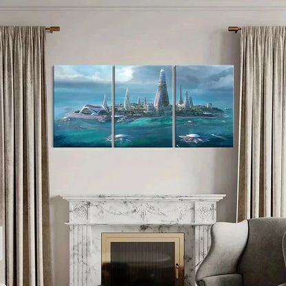 3pcs Futuristic Sci-Fi Island Scene Wall Art Canvas Unframed - High Quality Print 100% Australian Made Wall Canvas - Bella Home Decor