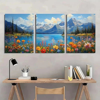 3pcs Mountain Scenery Colorful Flower Perfect Wall Art Set Canvas Framed 50x70cm - High Quality Print 100% Australian Made Wall Canvas Ready to Hang