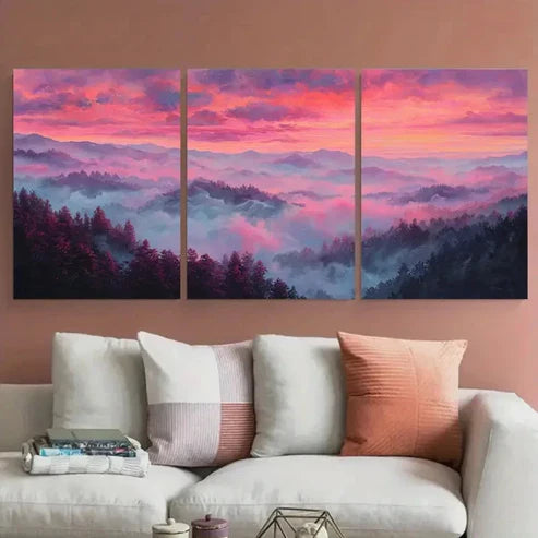 3pcs Abstract Misty Mountain Wall Art Canvas Unframed – High Quality Print 100% Australian Made Wall Canvas - Bella Home Decor