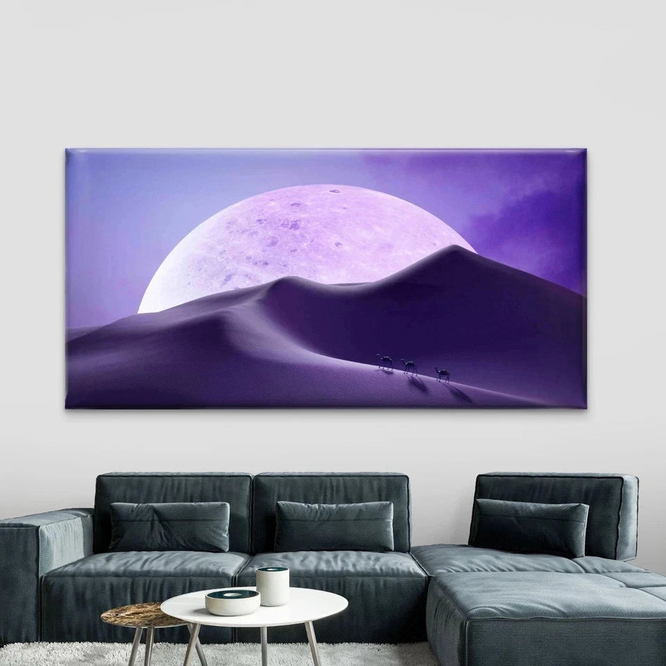 Purple Night Sky Background Wall Art Canvas Office Home Room Framed 120x60cm