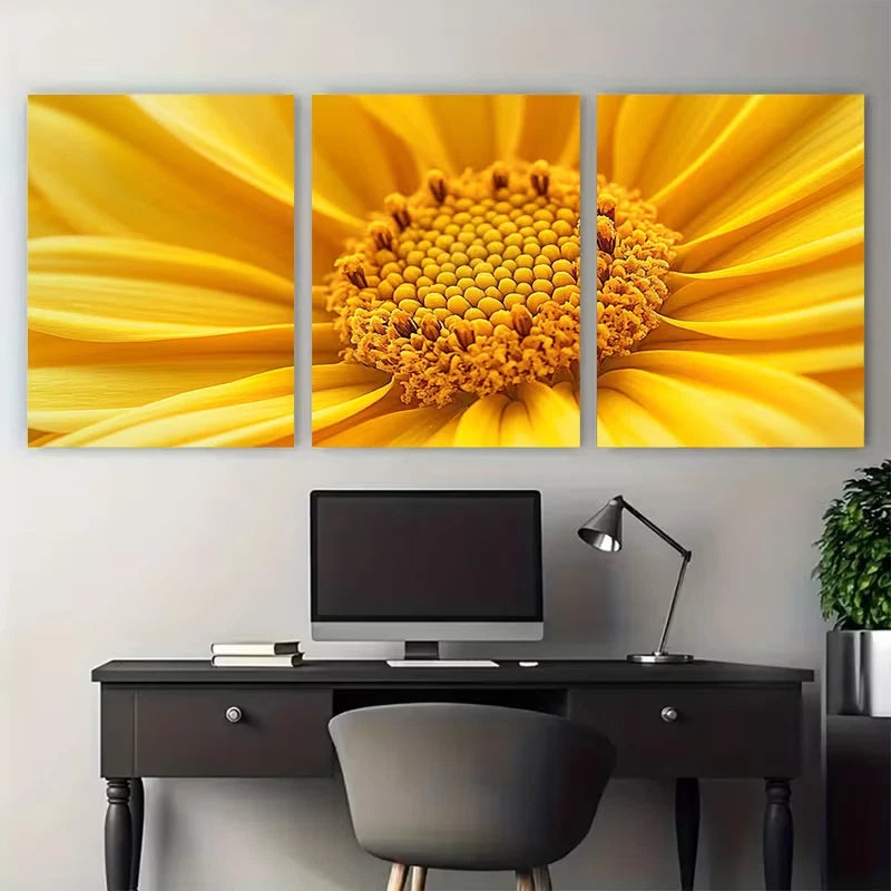 3pcs Vibrant Yellow Flower Macro Photography Wall Art Set Canvas Framed 40x60cm - High Quality Print 100% Australian Made Wall Canvas Ready to Hang