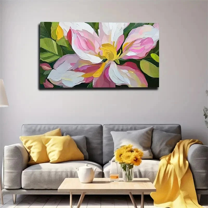 Pink & White Flower Wall Art Canvas Office Home Room Framed 120x60cm