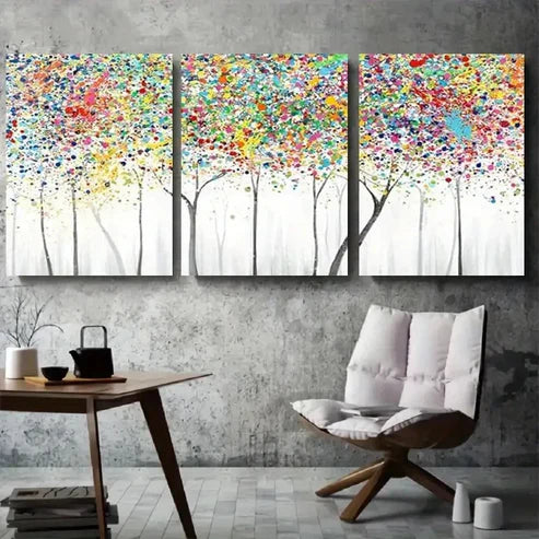 3pcs Abstract Colorful Forest Tree Wall Art Set Canvas Unframed - High Quality Print 100% Australian Made Wall Canvas - Bella Home Decor