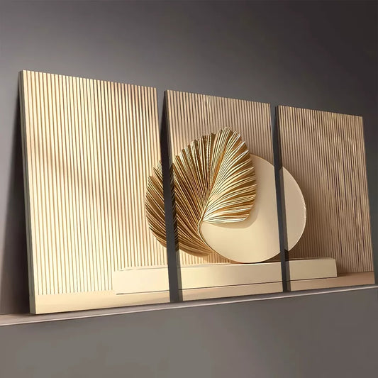 3pcs Modern Minimalist Light Luxury Style Golden Wall Art Set Canvas Framed 50x70cm - High Quality Print 100% Australian Made Wall Canvas Ready to Hang