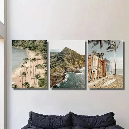 3pcs Mountain Surfing And Coastal Beach Scenes Wall Art Canvas Unframed - High Quality Print 100% Australian Made Wall Canvas