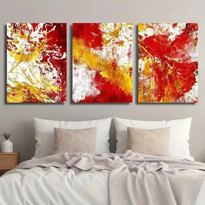 3pcs Red Golden & White Splatter Decor Wall Art Set Canvas Unframed - High Quality Print 100% Australian Made Wall Canvas