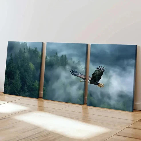 3pcs Forest Fog Flying Eagle Wall Art Set Canvas Unframed - High Quality Print 100% Australian Made Wall Canvas - Bella Home Decor