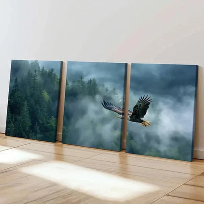 3pcs Forest Fog Flying Eagle Wall Art Set Canvas Unframed - High Quality Print 100% Australian Made Wall Canvas - Bella Home Decor