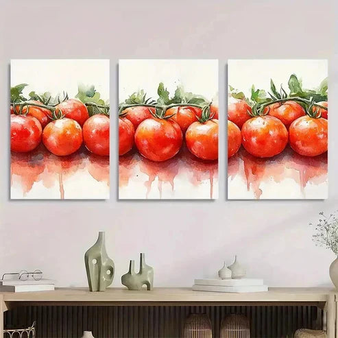 3pcs Tomato Watercolor Rustic Tomatoes Perfect Wall Art Canvas Unframed - High Quality Print 100% Australian Made Wall Canvas
