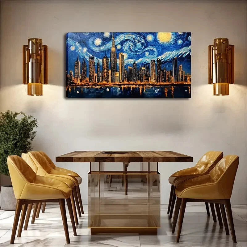 Modern City Night Skyline Wall Art Canvas Office Home Room Framed 120x60cm - Bella Home Decor