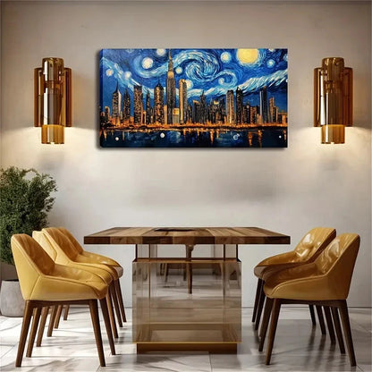 Modern City Night Skyline Wall Art Canvas Office Home Room Framed 120x60cm - Bella Home Decor