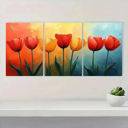 3pcs Tulip Flower Print Abstract Flower  ML   Wall Art Set Canvas Framed 40x60cm - High Quality Print 100% Australian Made Wall Canvas Ready to Hang