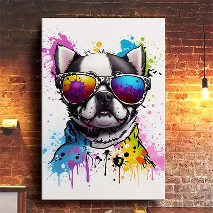 Colorful Pup with Fashion Glasses 60x90cm Metal Print Ready to Hang