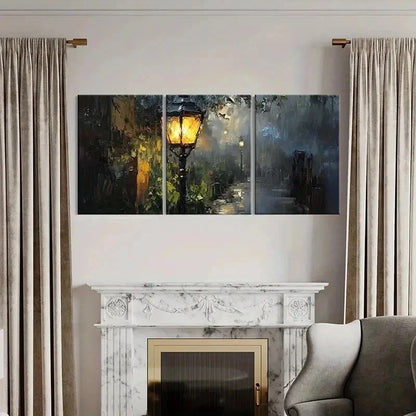 3pcs Street Scene & Street Lights Retro Wall Art Set Canvas Framed 60x90cm - High Quality Print 100% Australian Made Wall Canvas Ready to Hang