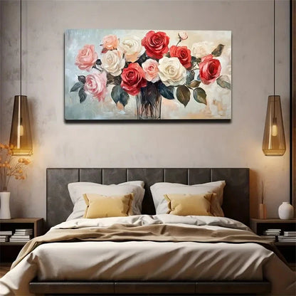 Brave Roses Pink & Red Floral Wall Art Canvas Office Home Room Framed 120x60cm