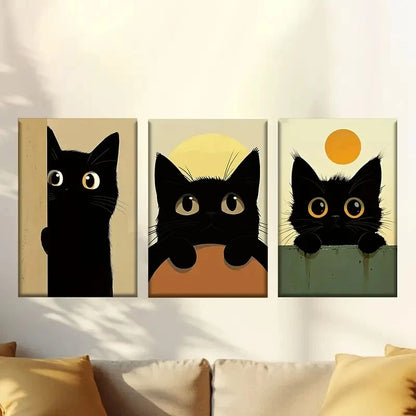 3pcs Modern cat cartoon Wall Art Set Canvas Framed 60x90cm - High Quality Print 100% Australian Made Wall Canvas Ready to Hang