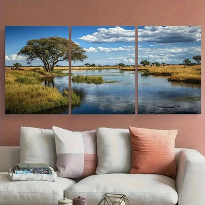 3pcs Serene Landscape Greenery Blue Perfect  Wall Art Set Canvas Framed 60x90cm - High Quality Print 100% Australian Made Wall Canvas Ready to Hang