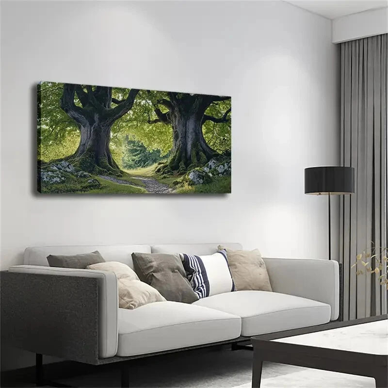 Two Ancient Trees Minimalist Wall Art Canvas Office Home Room Framed 120x60cm - Bella Home Decor